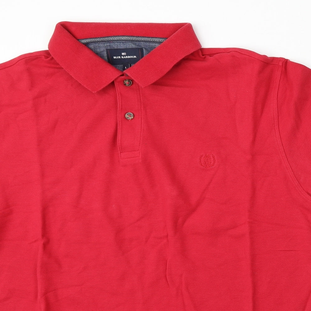 Blue Harbour Mens Red  Polyester  Polo Size L Collared Button