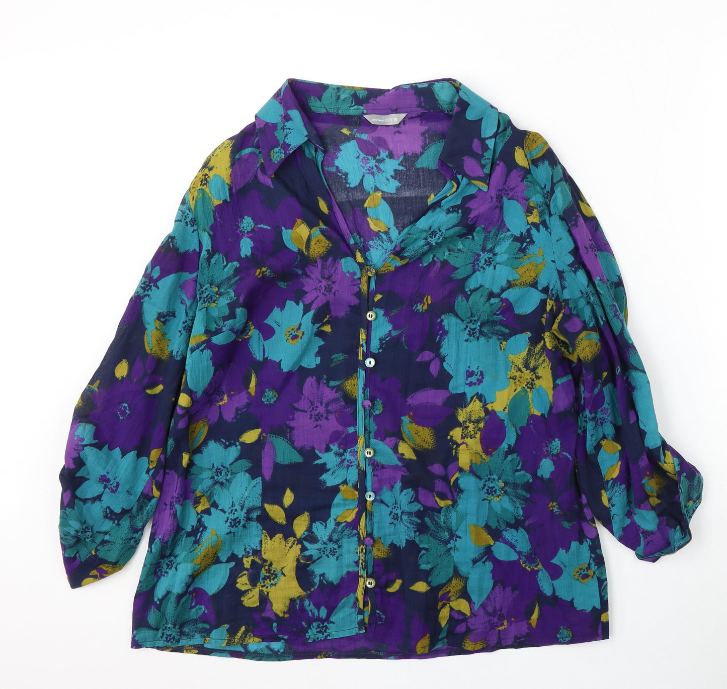 Per Una Womens Multicoloured Floral Cotton Basic Button-Up Size 16 Collared