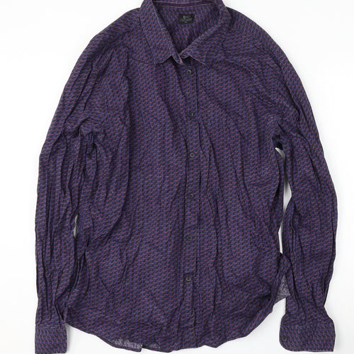 ACW85 Mens Purple Geometric Cotton  Button-Up Size 2XL Collared Button