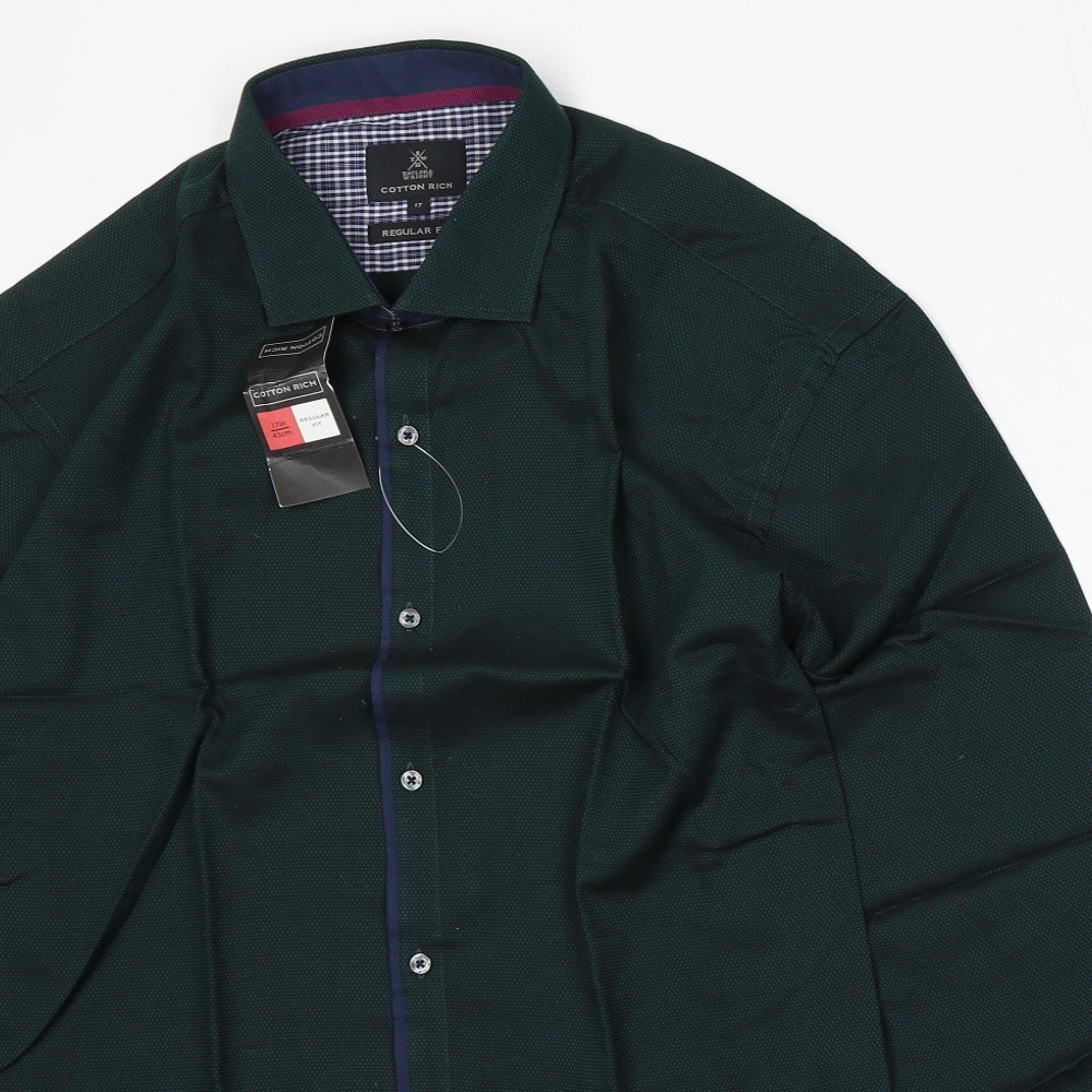 Taylor & Wright Mens Green  Cotton  Dress Shirt Size 17 Collared Button