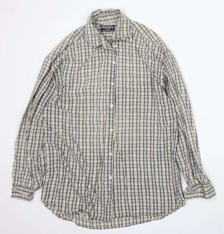 Cedar Wood State Mens Yellow Plaid Cotton Button-Up Size M Collared Button
