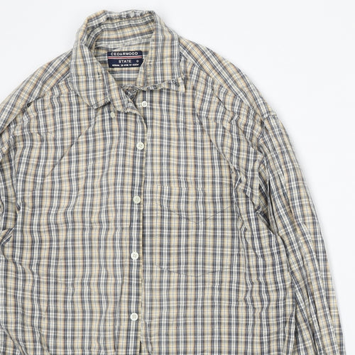Cedar Wood State Mens Yellow Plaid Cotton  Button-Up Size M Collared Button
