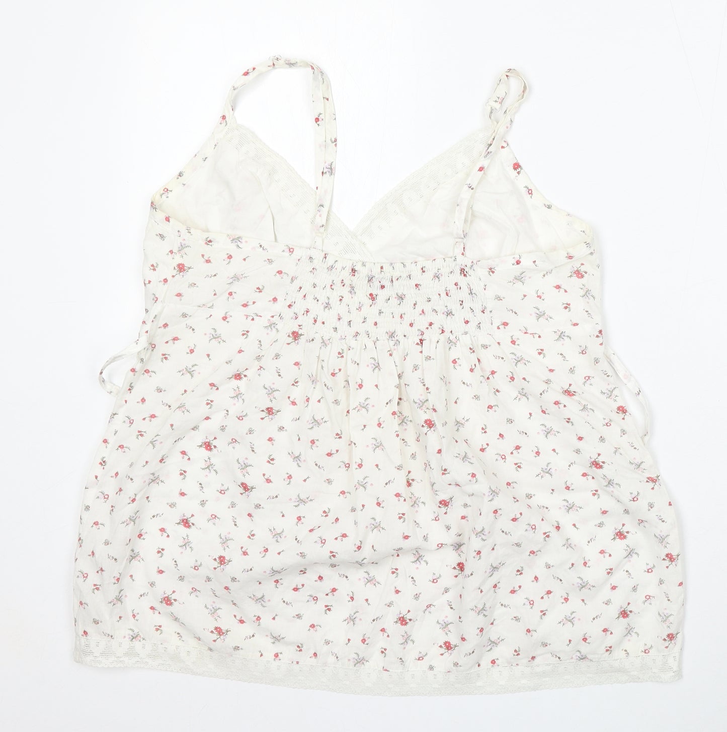 Cherokee Womens White Floral Cotton Basic Tank Size 14 V-Neck