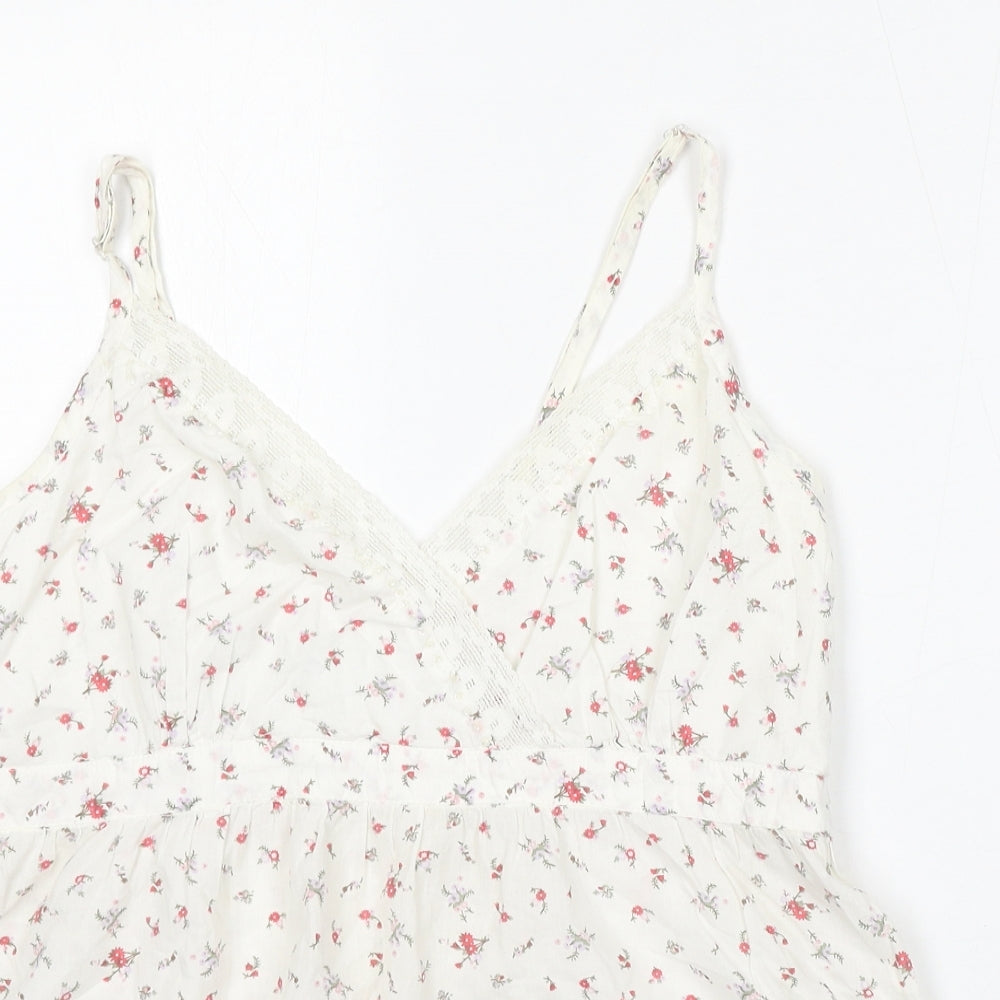 Cherokee Womens White Floral Cotton Basic Tank Size 14 V-Neck