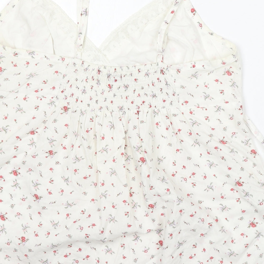 Cherokee Womens White Floral Cotton Basic Tank Size 14 V-Neck