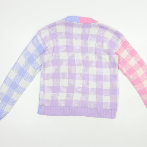 Boohoo Womens Multicoloured V-Neck Check Acrylic Cardigan Jumper Size M