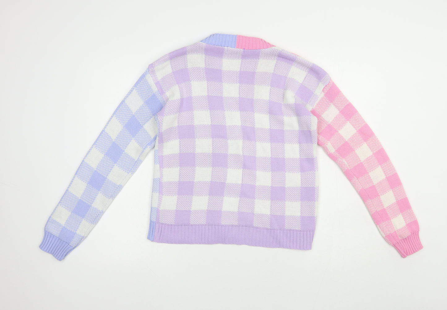 Boohoo Womens Multicoloured V-Neck Check Acrylic Cardigan Jumper Size M