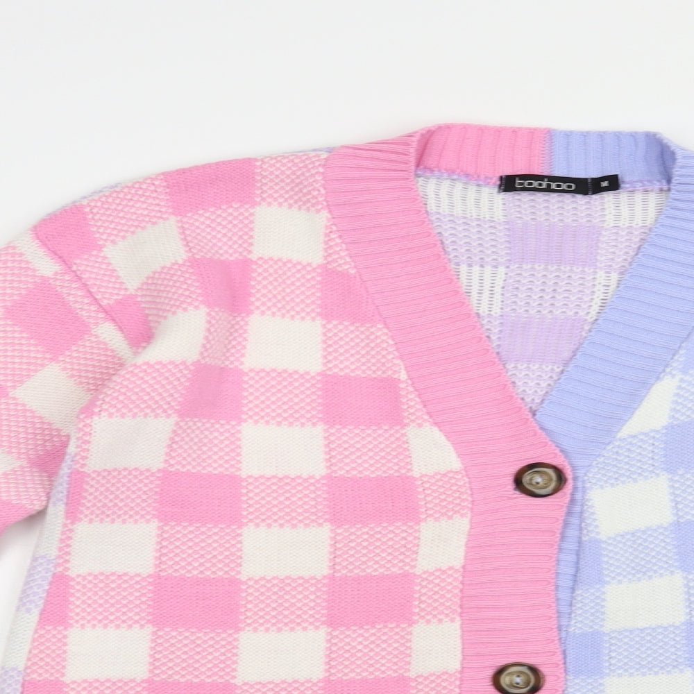Boohoo Womens Multicoloured V-Neck Check Acrylic Cardigan Jumper Size M