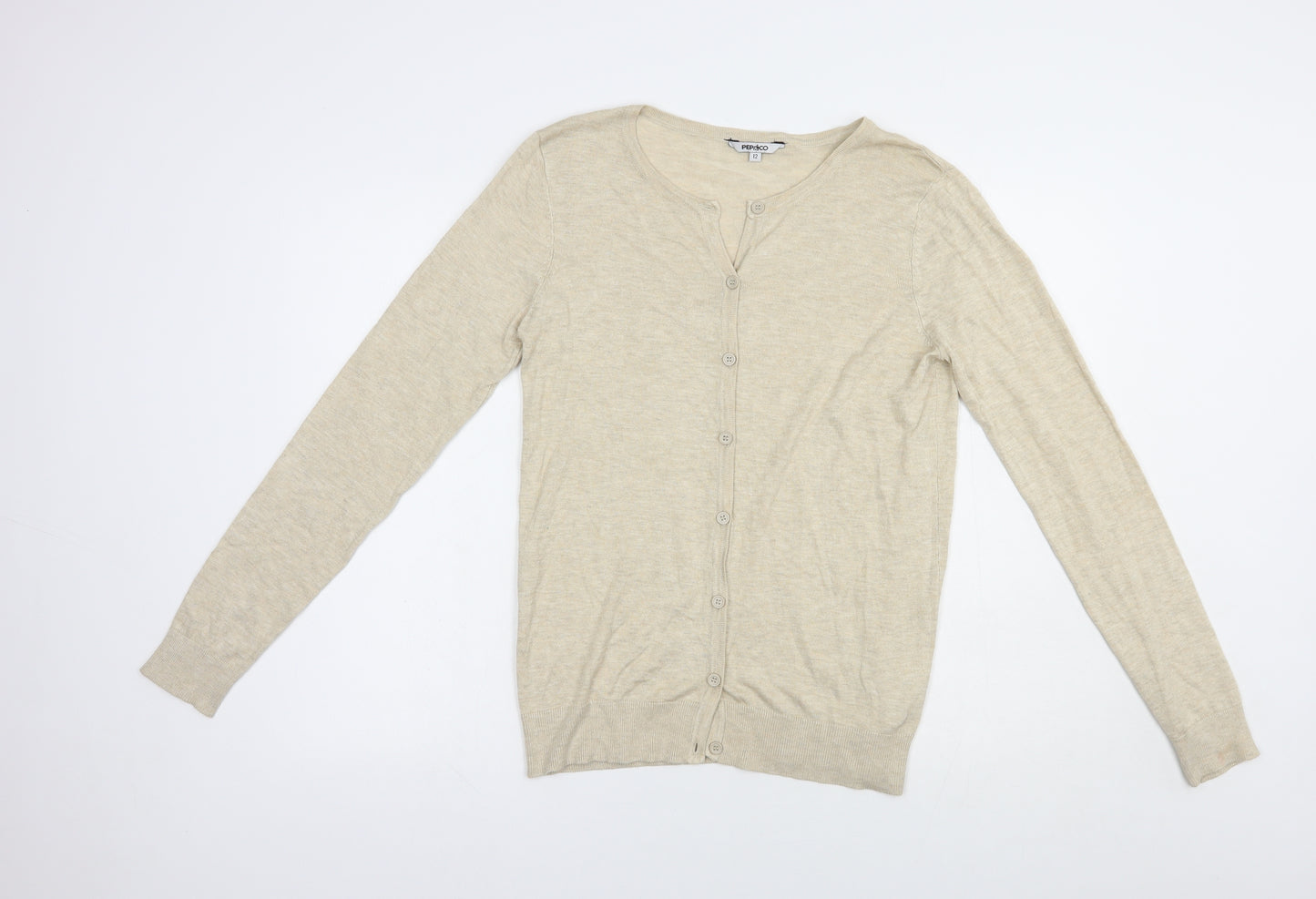 Pep & Co Womens Beige Round Neck  Viscose Cardigan Jumper Size 12