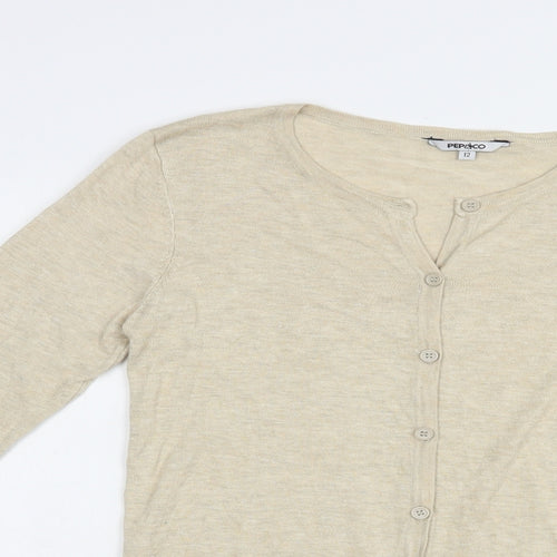 Pep & Co Womens Beige Round Neck  Viscose Cardigan Jumper Size 12