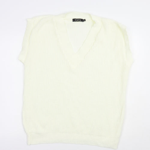 NaaNaa Womens Ivory V-Neck  Acrylic Vest Jumper Size M