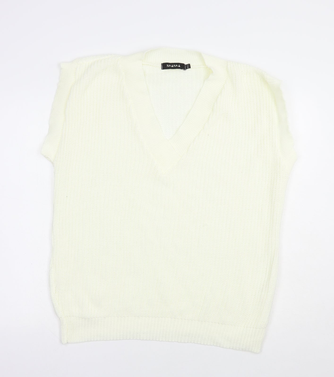 NaaNaa Womens Ivory V-Neck  Acrylic Vest Jumper Size M