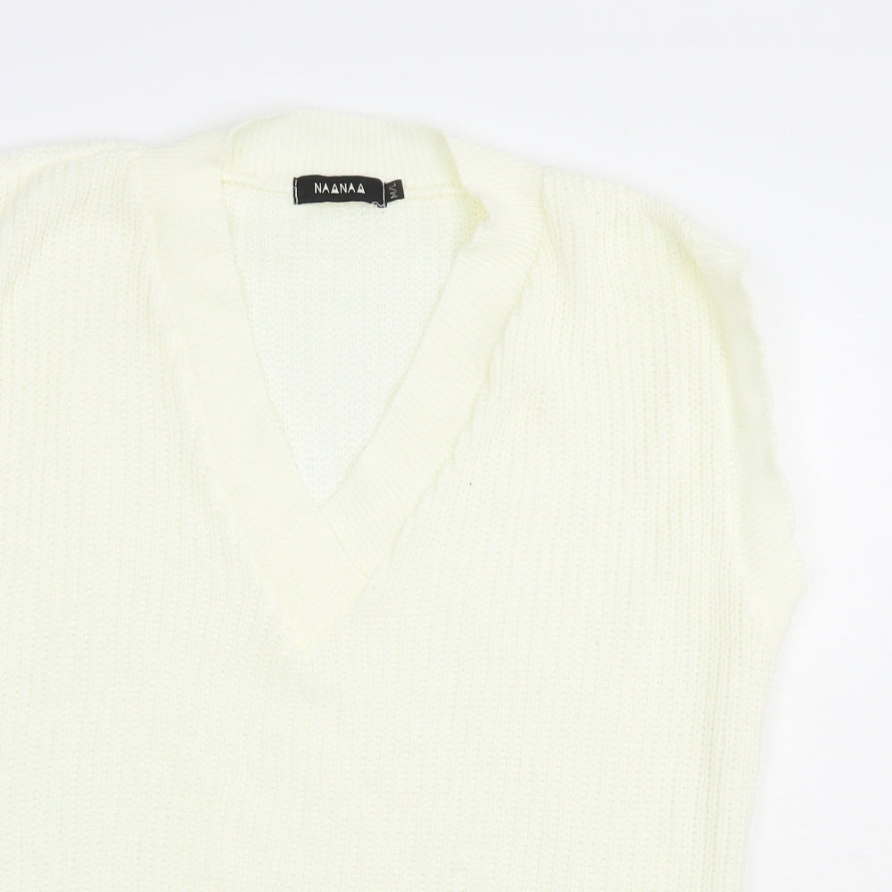 NaaNaa Womens Ivory V-Neck  Acrylic Vest Jumper Size M