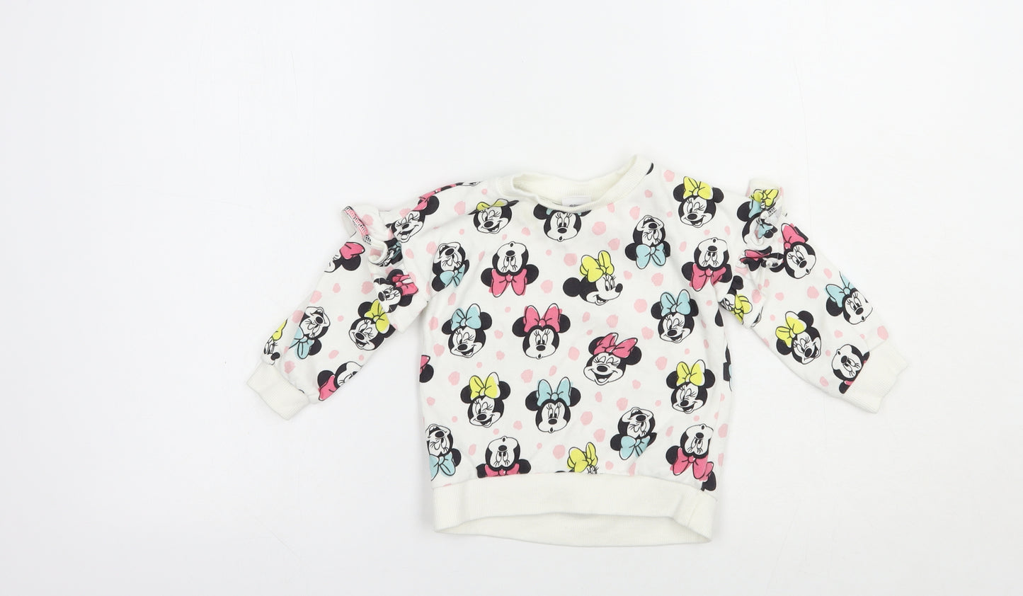 F&F Baby White Geometric Cotton Pullover Jumper Size 12-18 Months  Pullover - Minnie Mouse