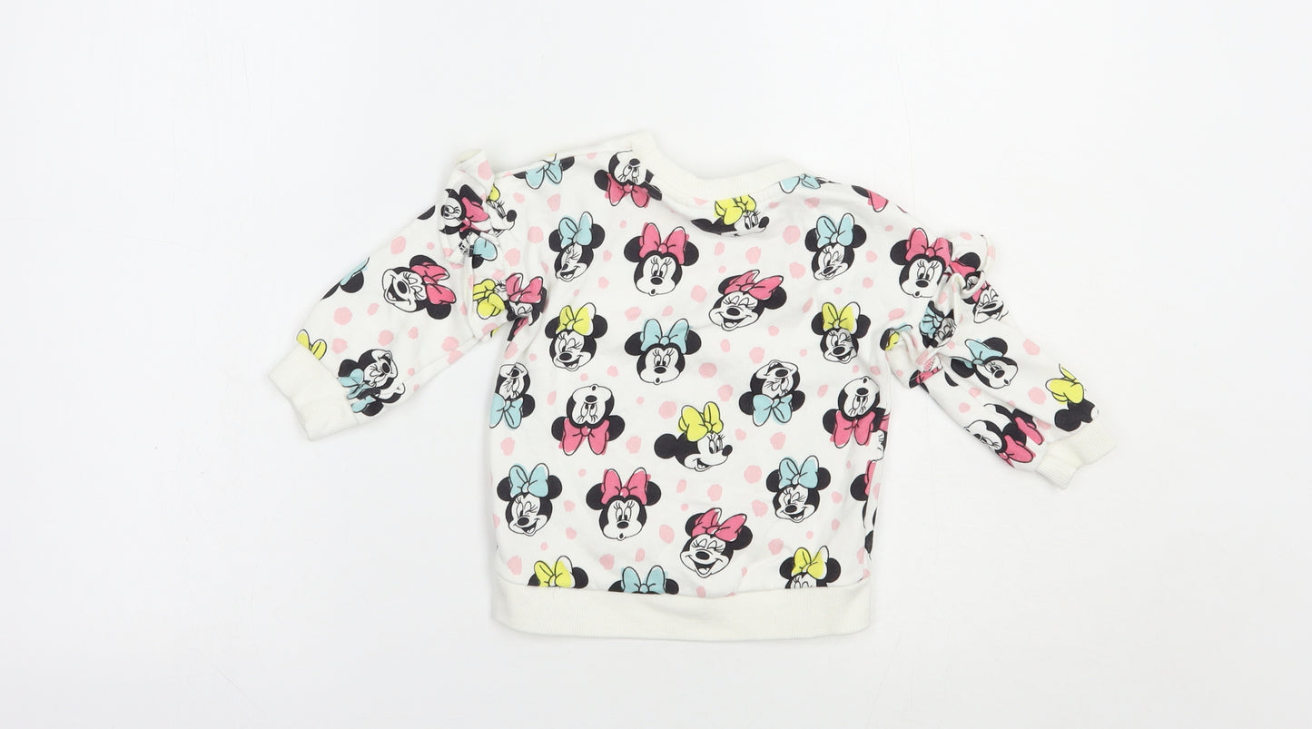 F&F Baby White Geometric Cotton Pullover Jumper Size 12-18 Months  Pullover - Minnie Mouse
