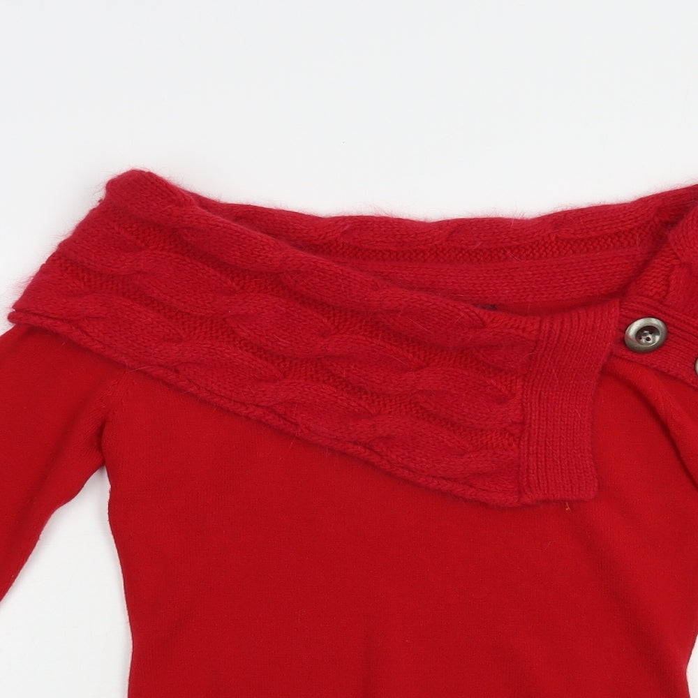 Jane Norman Womens Red Boat Neck  Acrylic Pullover Jumper Size 10