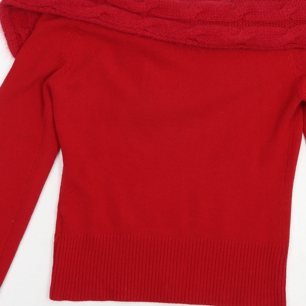 Jane Norman Womens Red Boat Neck  Acrylic Pullover Jumper Size 10