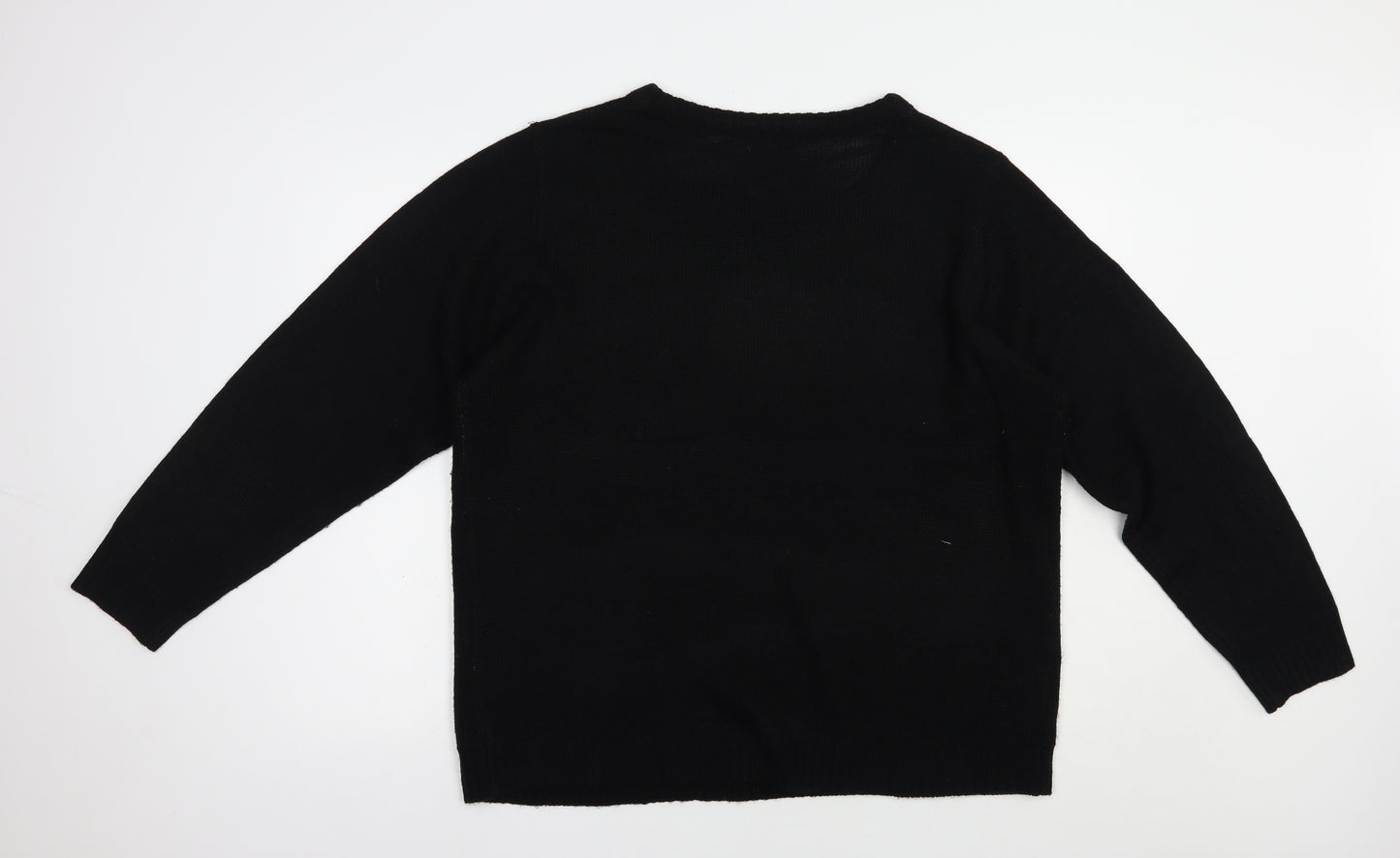 Ladies Womens Black Boat Neck  Acrylic Pullover Jumper Size L   - Christmas Jumper