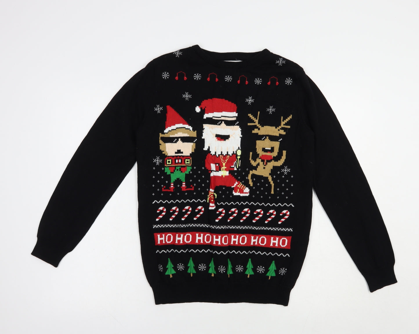 Primark Boys Black Crew Neck  Cotton Pullover Jumper Size 13-14 Years  Pullover - Christmas Jumper