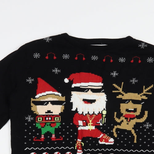 Primark Boys Black Crew Neck  Cotton Pullover Jumper Size 13-14 Years  Pullover - Christmas Jumper