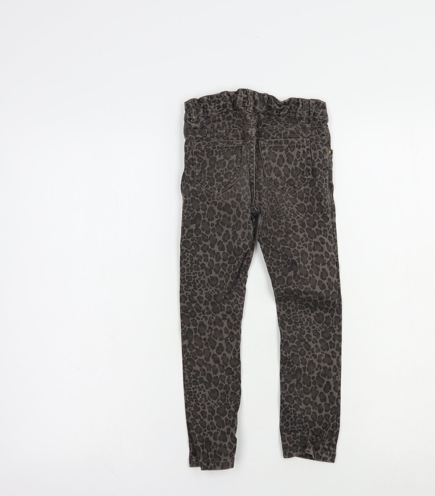 H&M Girls Brown Animal Print Cotton Skinny Jeans Size 3-4 Years  Regular Snap