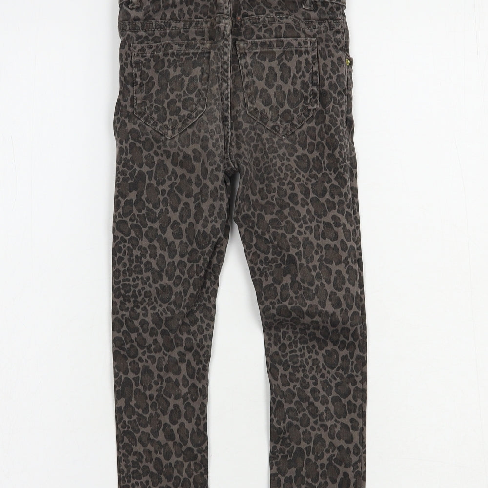 H&M Girls Brown Animal Print Cotton Skinny Jeans Size 3-4 Years  Regular Snap
