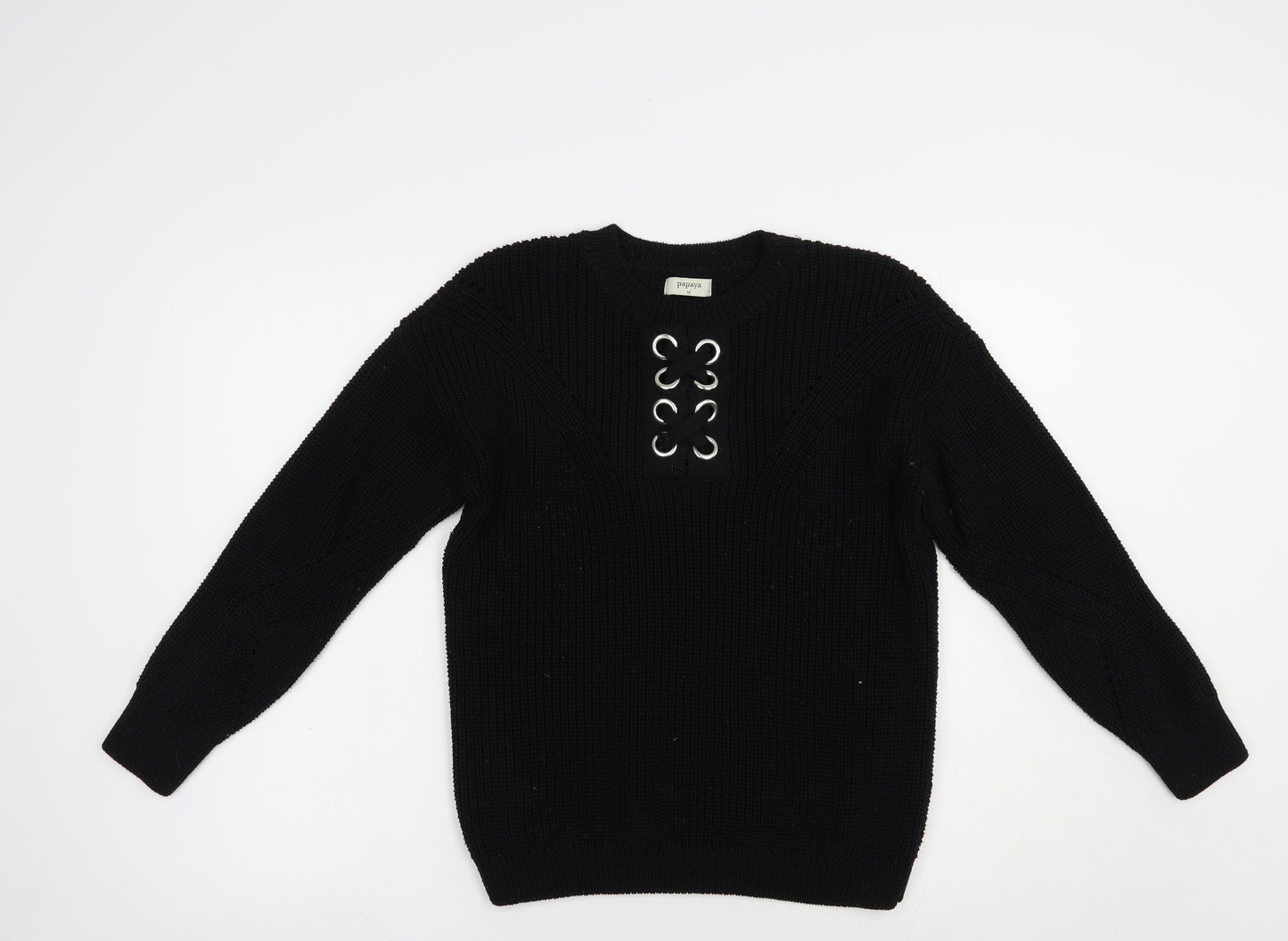 Papaya Womens Black Crew Neck  Acrylic Pullover Jumper Size M