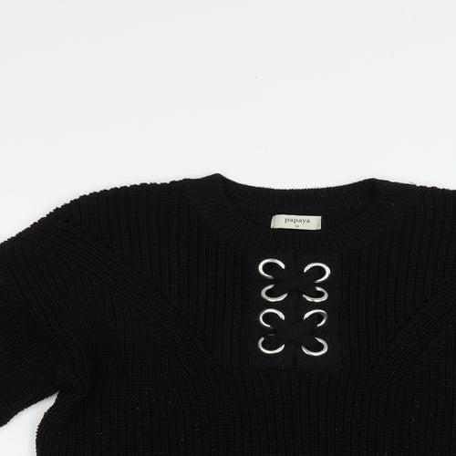 Papaya Womens Black Crew Neck  Acrylic Pullover Jumper Size M
