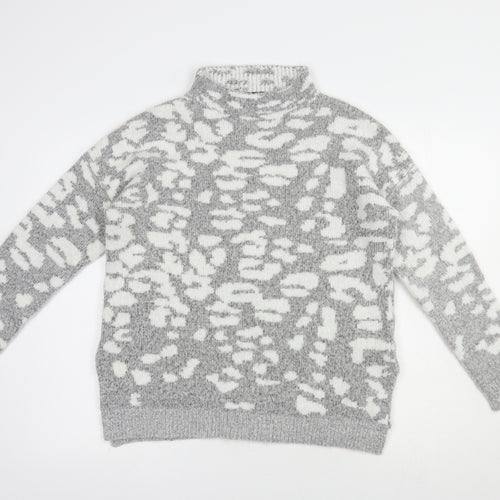 F&F Womens Grey Mock Neck Animal Print Acrylic Pullover Jumper Size 12
