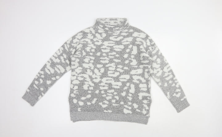 F&F Womens Grey Mock Neck Animal Print Acrylic Pullover Jumper Size 12