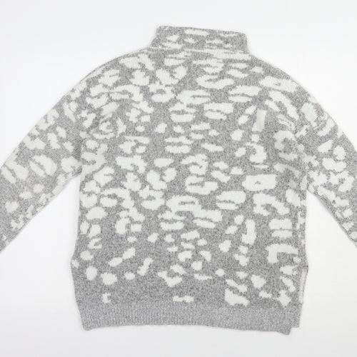 F&F Womens Grey Mock Neck Animal Print Acrylic Pullover Jumper Size 12