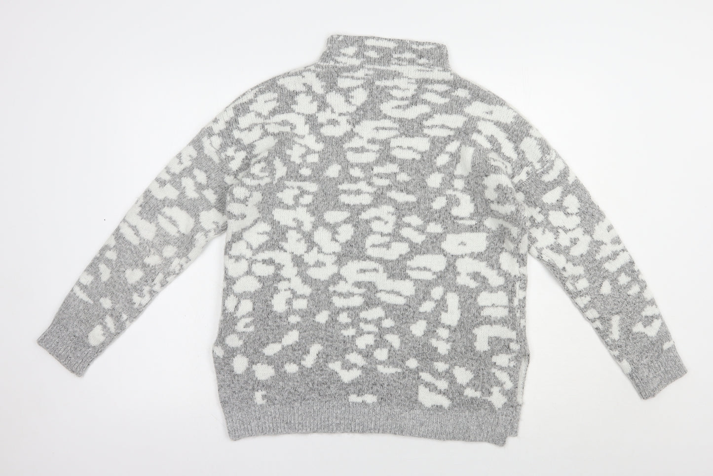 F&F Womens Grey Mock Neck Animal Print Acrylic Pullover Jumper Size 12