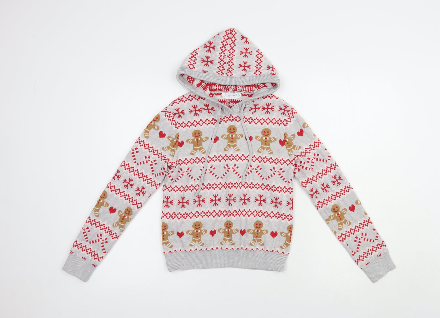 Primark Womens Grey Round Neck Fair Isle Polyester Pullover Jumper Size 6   - Christmas Jumper
