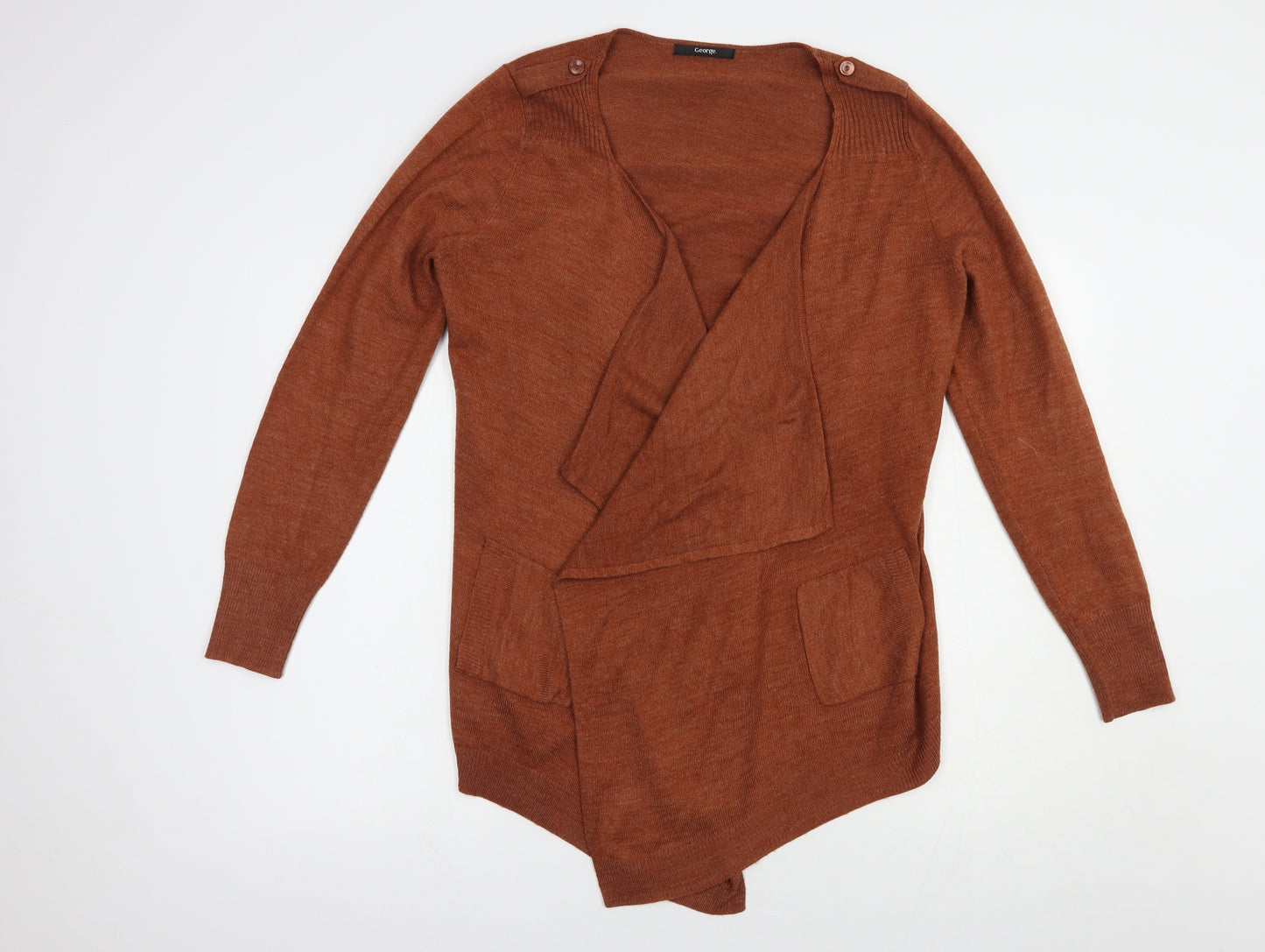 George Womens Brown Round Neck  Acrylic Cardigan Jumper Size 14