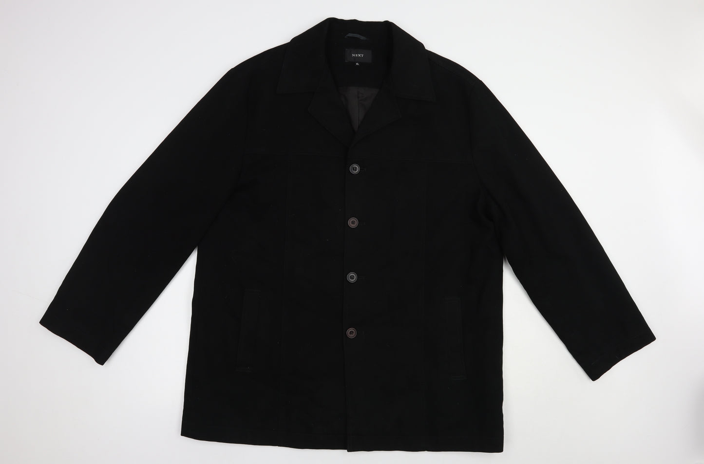 NEXT Mens Black   Pea Coat Coat Size XL  Button