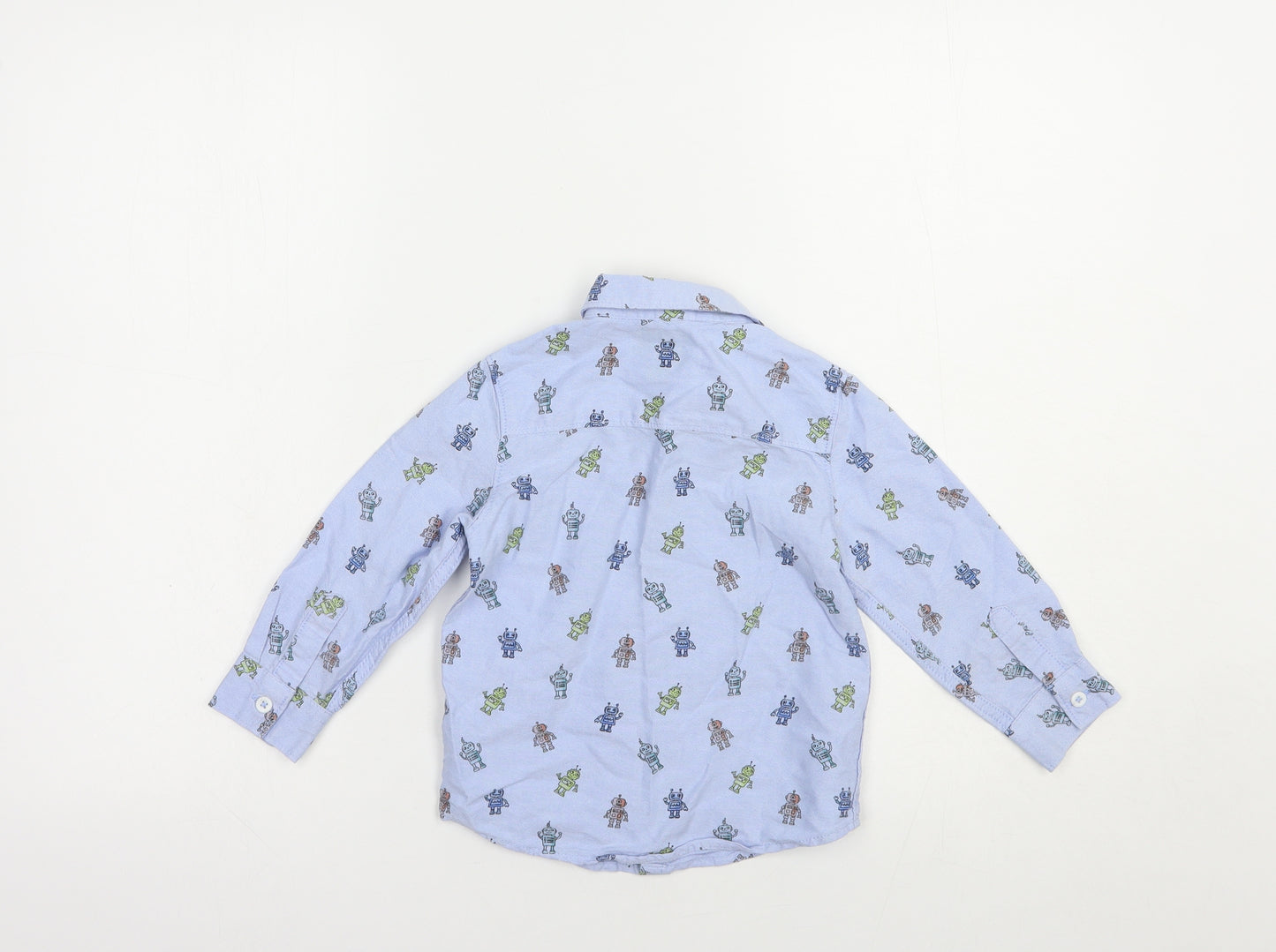 F&F Boys Blue Geometric Cotton Basic Button-Up Size 2-3 Years Collared Button - Robot Print