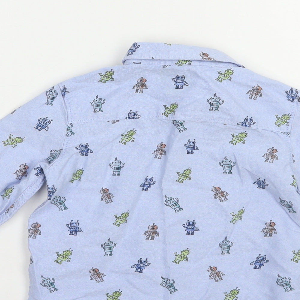 F&F Boys Blue Geometric Cotton Basic Button-Up Size 2-3 Years Collared Button - Robot Print