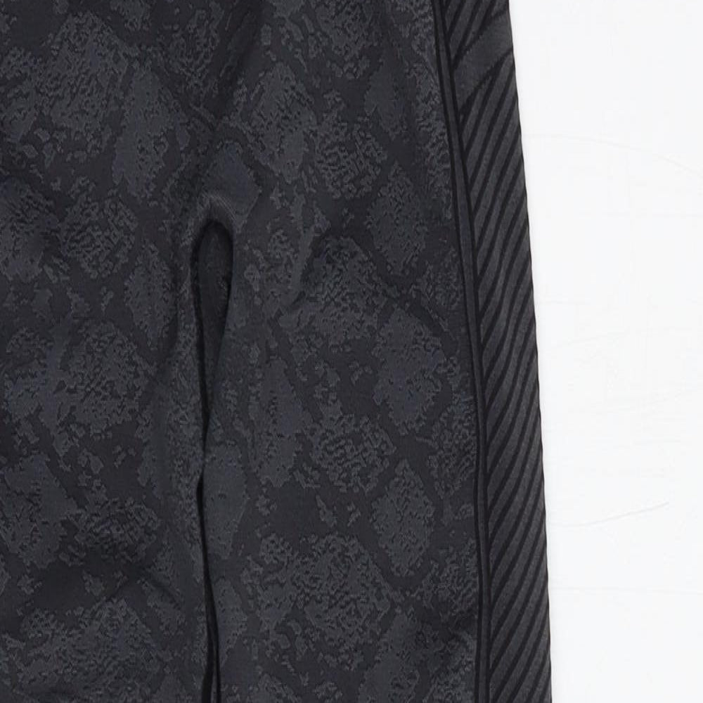 USA Pro Womens Grey Striped Polyester Compression Leggings Size 10 L25 in Regular