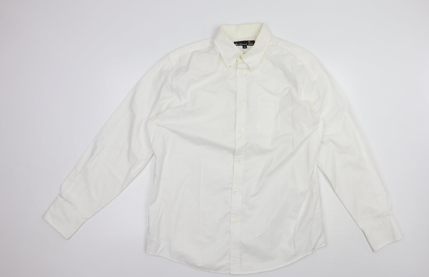 Ben Sherman Mens White  Cotton  Button-Up Size XL Collared Button