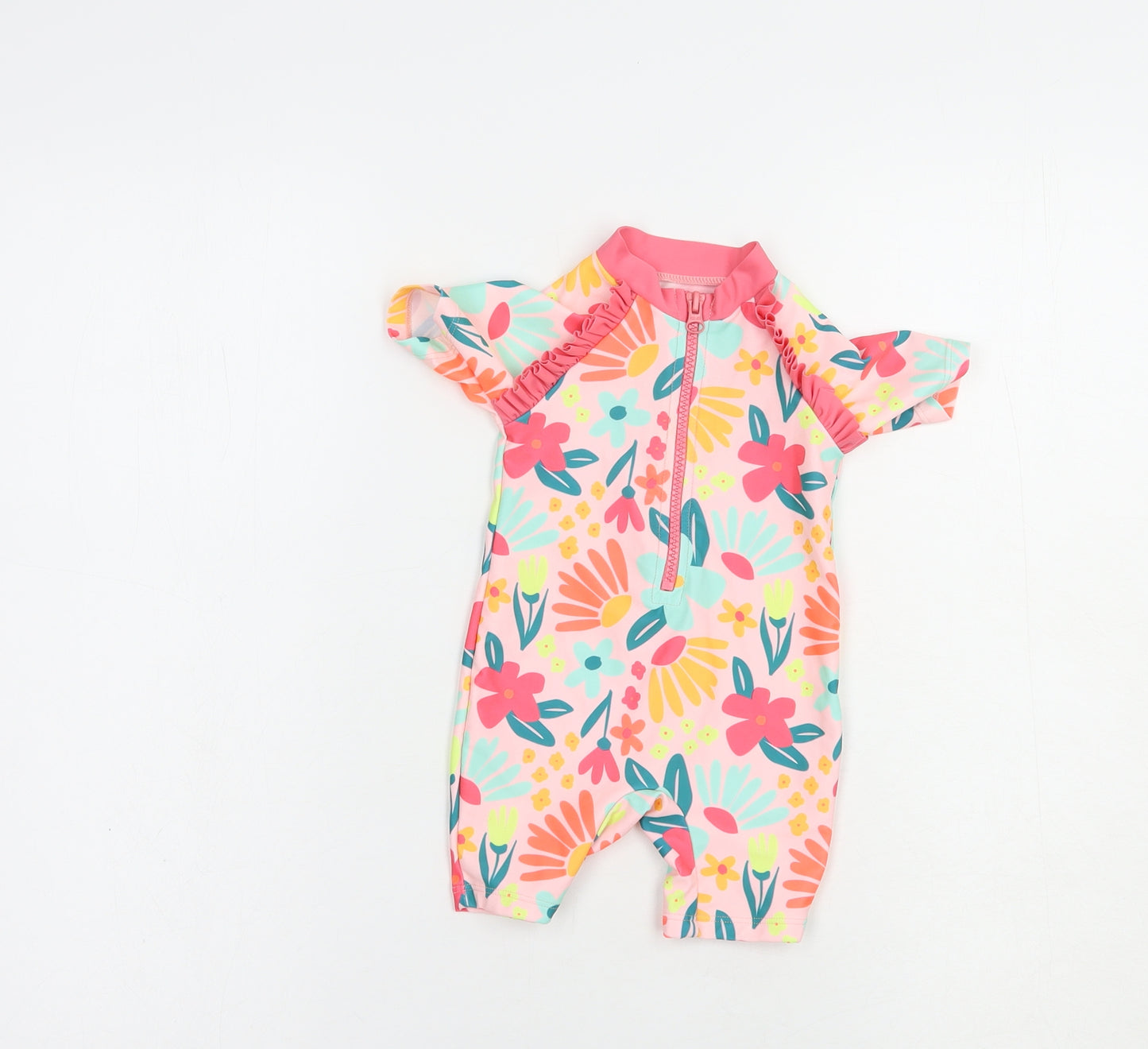 Matalan Baby Multicoloured Floral Polyester Romper One-Piece Size 3-6 Months  Zip - Beach/Swim