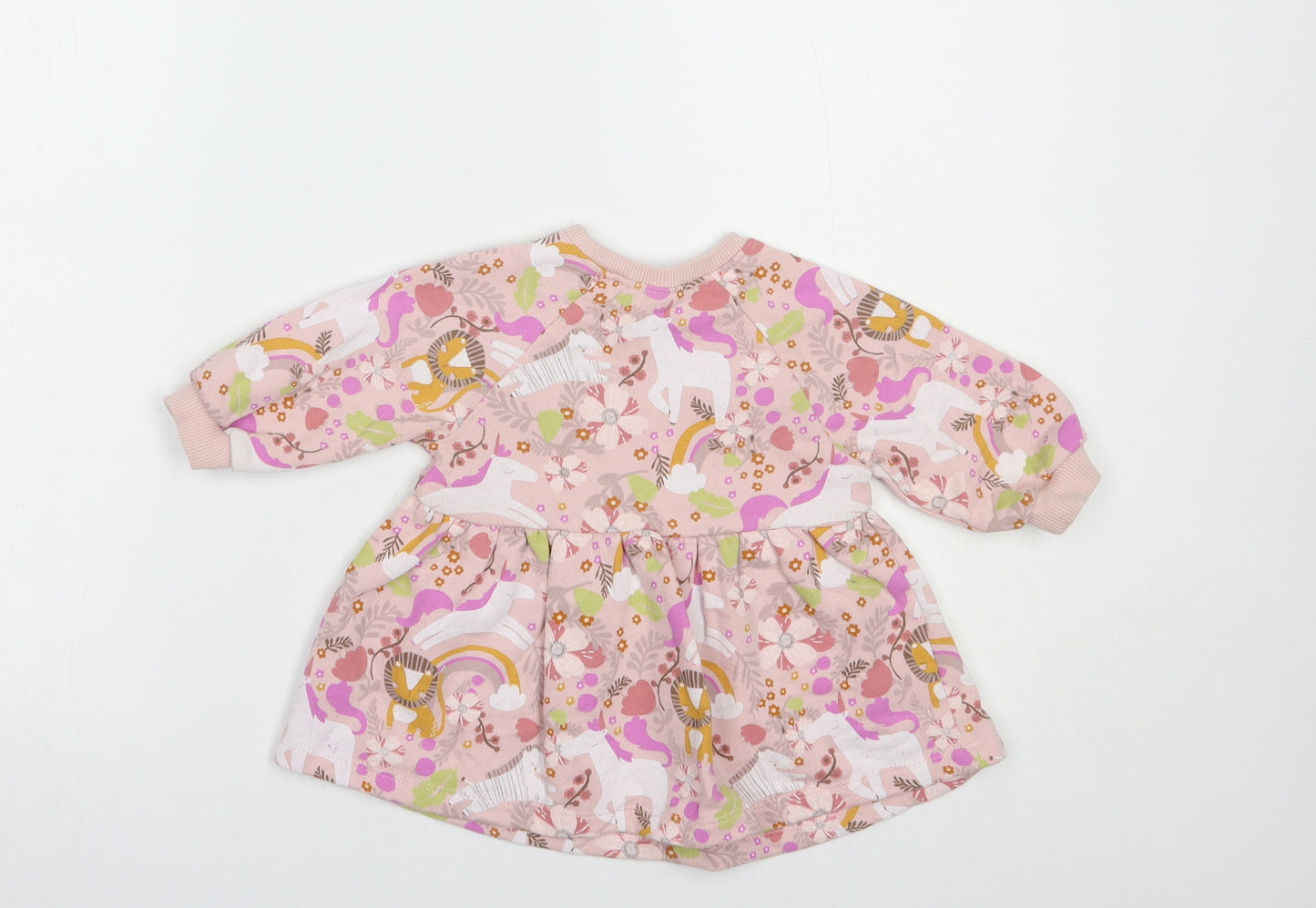 NEXT Baby Pink Floral Cotton Fit & Flare  Size 6-9 Months  Crew Neck Pullover - Unicorn Print