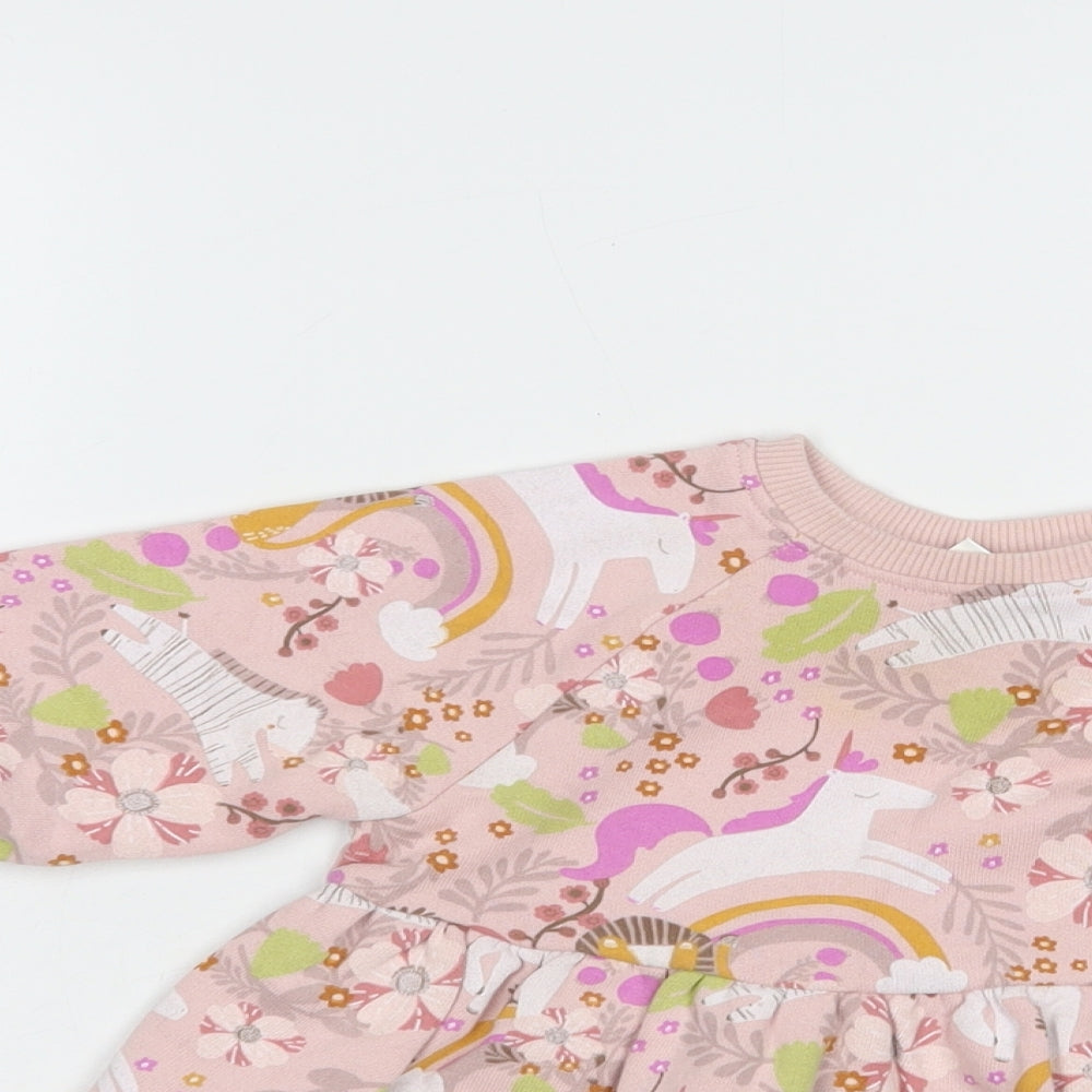 NEXT Baby Pink Floral Cotton Fit & Flare  Size 6-9 Months  Crew Neck Pullover - Unicorn Print