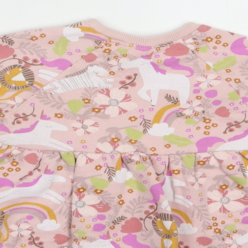 NEXT Baby Pink Floral Cotton Fit & Flare  Size 6-9 Months  Crew Neck Pullover - Unicorn Print