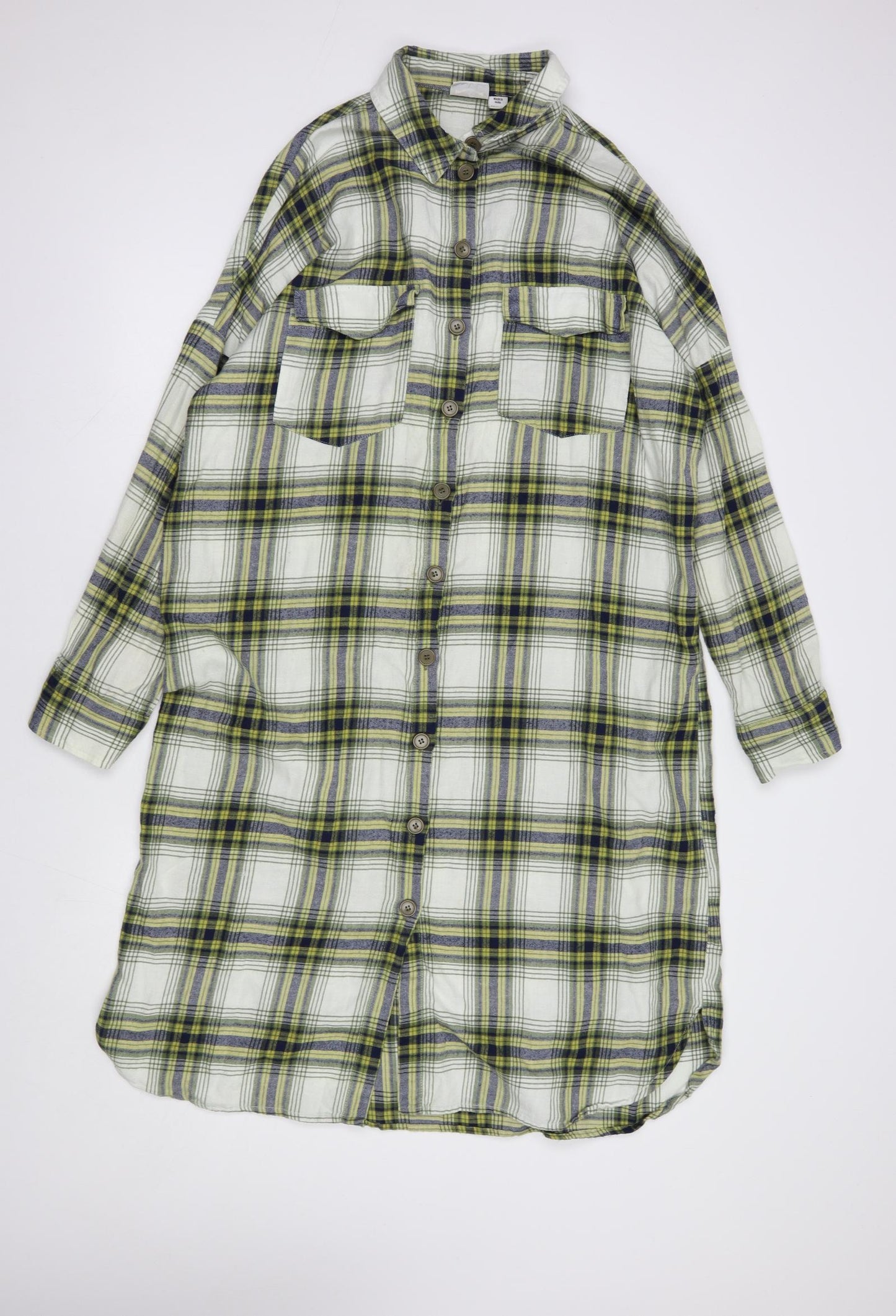 Noisy may Womens Green Plaid Cotton Shirt Dress  Size XL  Collared Button