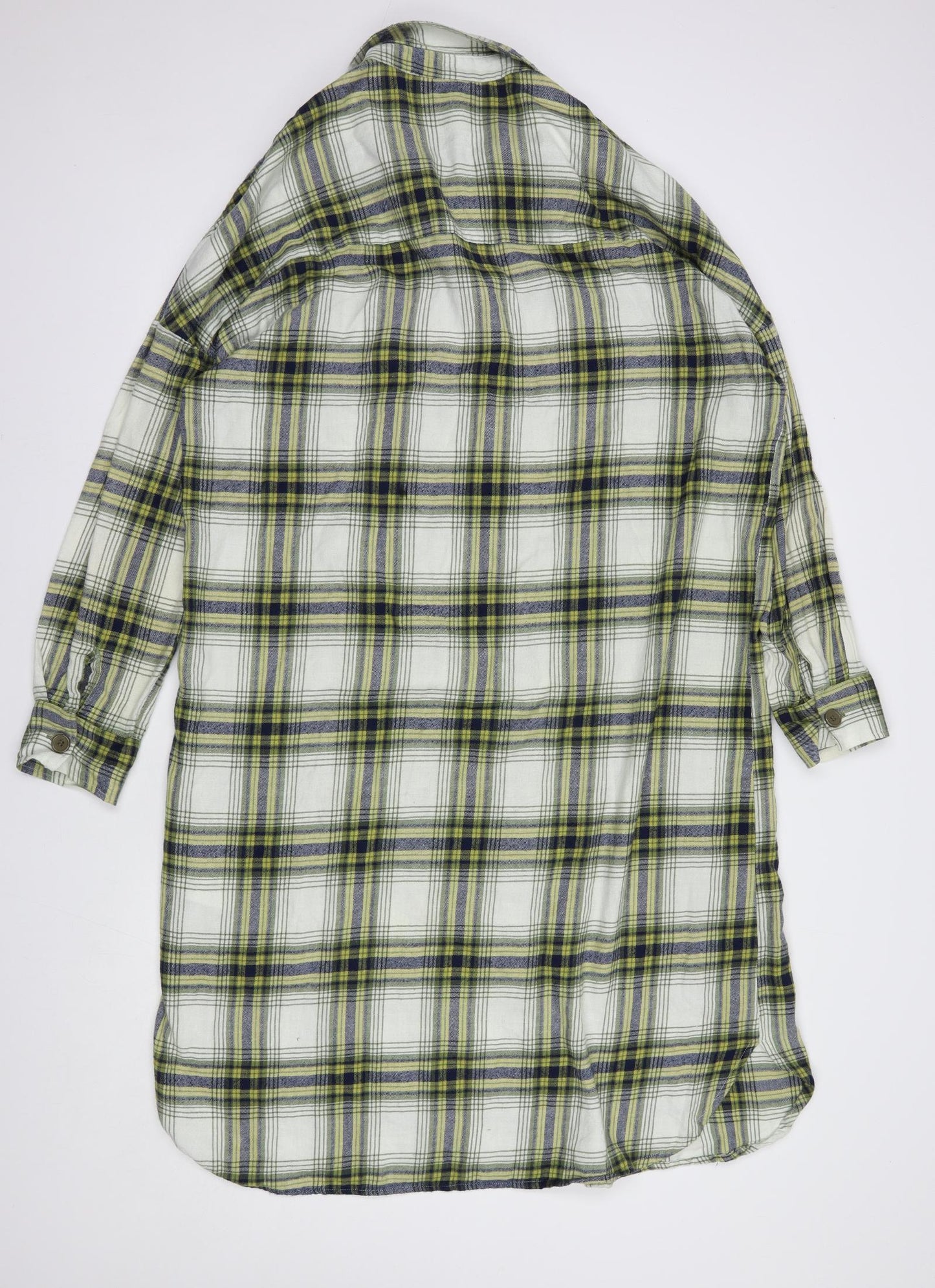Noisy may Womens Green Plaid Cotton Shirt Dress  Size XL  Collared Button