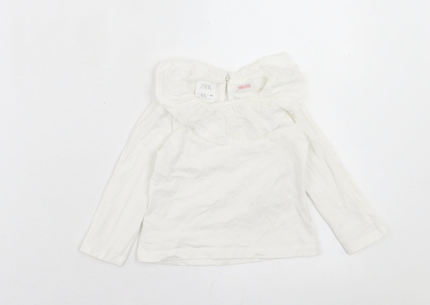 Zara Girls White  Cotton Basic Casual Size 9-12 Months Collared Button