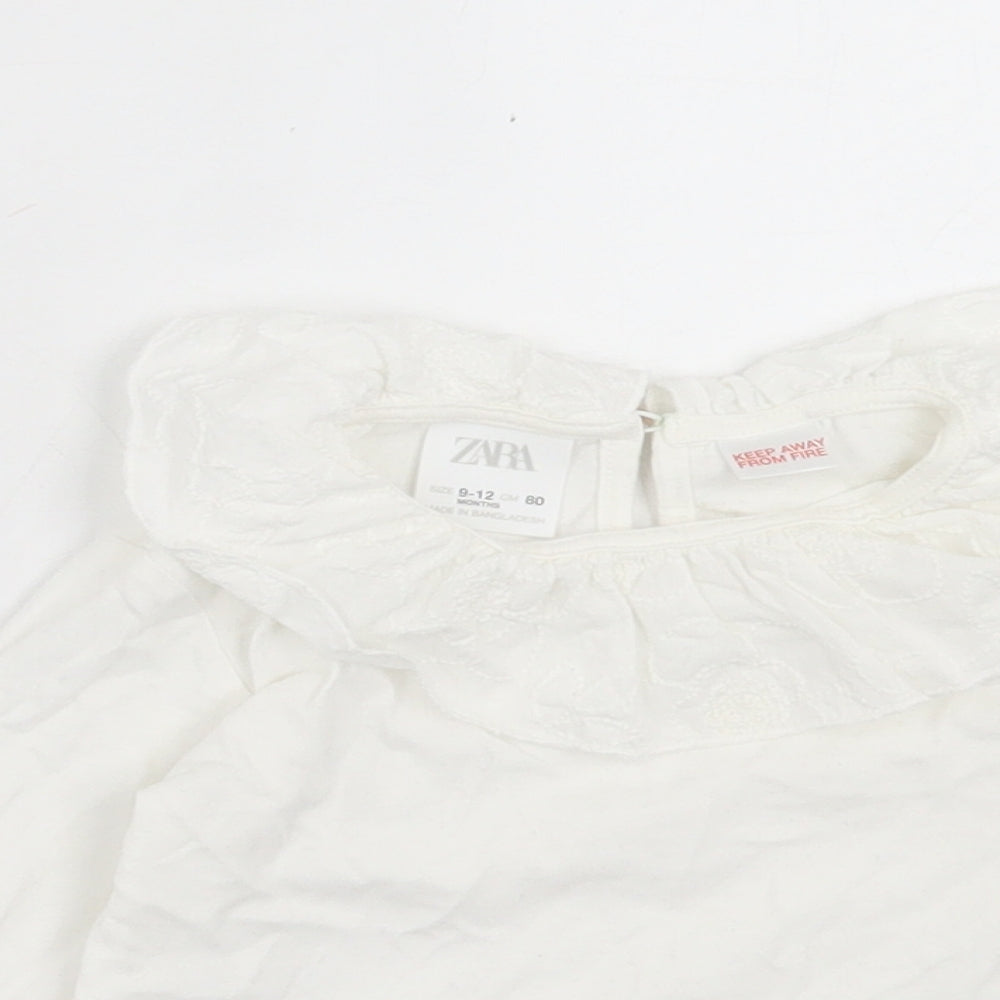 Zara Girls White  Cotton Basic Casual Size 9-12 Months Collared Button