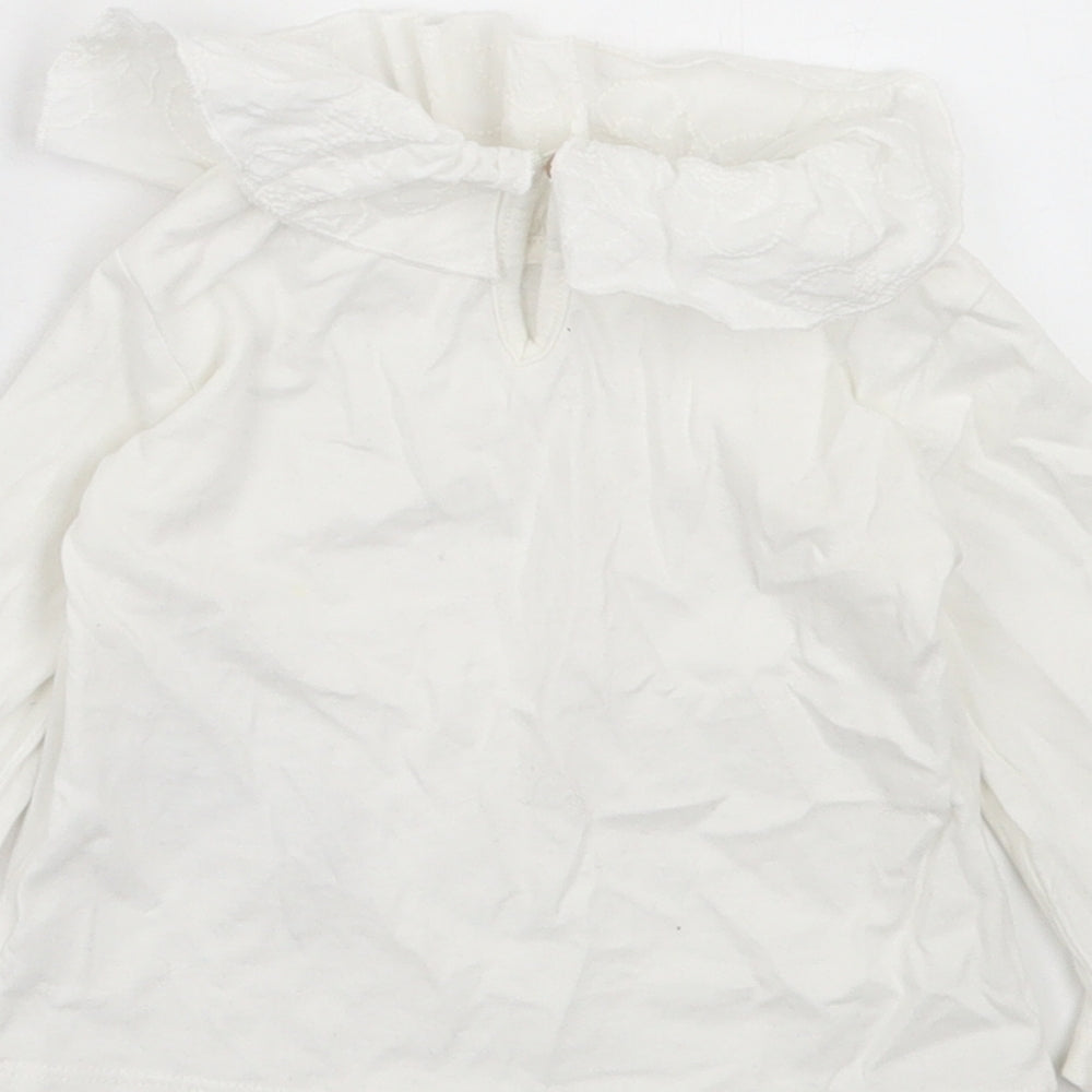 Zara Girls White  Cotton Basic Casual Size 9-12 Months Collared Button