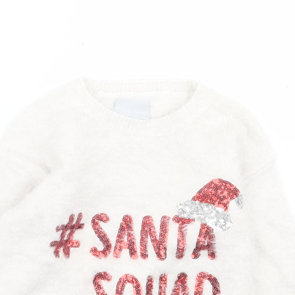 Matalan Girls White Crew Neck  Polyamide Pullover Jumper Size 5 Years  Pullover - Christmas Print