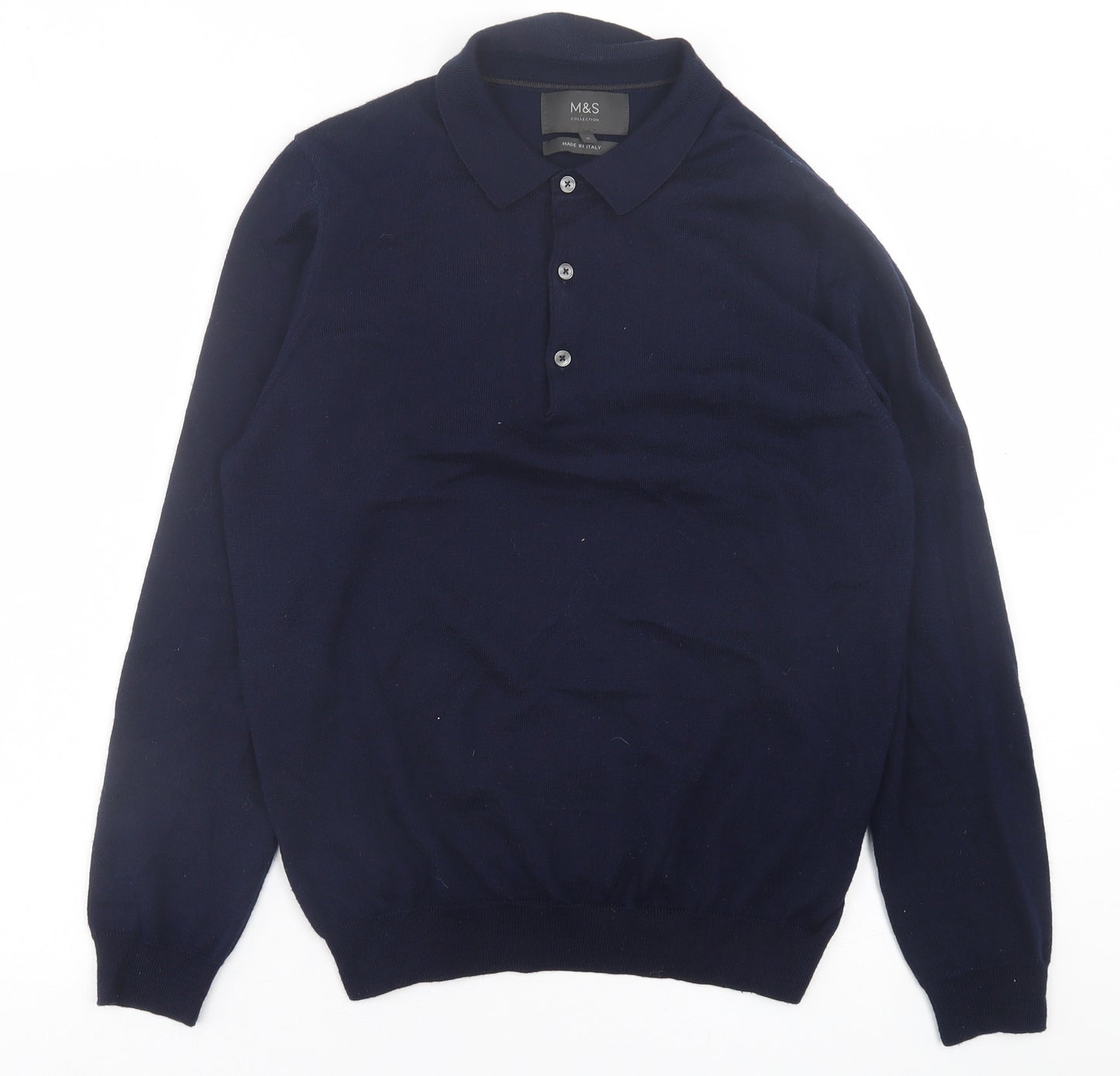 Marks and Spencer Mens Blue  Acrylic  Polo Size M Collared Button